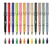 Matita infinity, 12 matite eterne, con pennino in grafite di ricambio e gomma, matite senza inchiostro, matite colorate per bambini, per scrivere schizzi, disegni, 12 colori