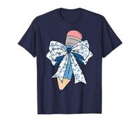 Matita Insegnante Coquette Toile Blu Fiocco Motivo Floreale Maglietta