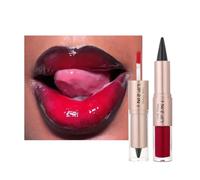 Matita labbra e rossetto 2 in 1 a doppia punta, rossetto liquido idratante volumizzante glitter luccicanti, matita labbra Velvet a lunga tenuta e altamente pigmentata, trucco labbra versatile (#02)