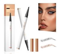 Matita magica per sopracciglia con applicatore a pettine a 4 denti, effetto microblading 3D, tratto fine, a lunga durata, resistente all’acqua, marrone chiaro + grigio