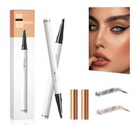 Matita magica per sopracciglia con applicatore a pettine a 4 denti, effetto microblading 3D, tratto fine, duraturo, resistente all’acqua, marrone scuro + nero