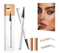 Matita magica per sopracciglia con applicatore a pettine a 4 denti, effetto microblading 3D, tratto fine, a lunga tenuta, resistente all’acqua, marrone chiaro + marrone scuro