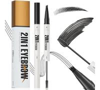 Matita per Sopracciglia Microblading Impermeabile, Penna Sopracciglia 2 in 1 a Doppia Estremità con Tinta Brow Gel, Waterproof Eyebrow Pencil, Lunga Durata, Crea un Aspetto Naturali (Nero)