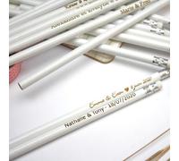 Matita personalizzata in legno, pezzo unico, colore bianco, regalo personalizzato con testo inciso, per festa di compleanno, regalo di nozze (20 pezzi)