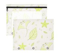 Matita poueses Cartella di File di Plastica Portatile per 3 Anelli Raccoglitore 2 Pack Insegnante Arte Forniture di Stoccaggio Bambino Animale Manta Ray Foglia Verde estuche para lapices