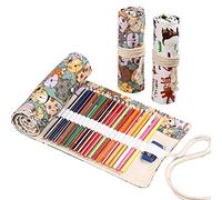 Matita Tela Astuccio, RoadLoo 2 Pezzi 48 Buche Arrotolabile Custodia Archiviazione Borsa per Avvolgere Matita Roll Up Pencil Pouch Porta Rotolo per Artista Scuola Ufficio