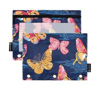 Matite con finestra trasparente farfalle colorate blu scuro astuccio in colori assortiti tasche 3 fori per scuola, ufficio e casa multicolore 2 pezzi