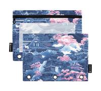 Matite con finestra trasparente Peach Blue Retro Landscape Tessuto Astuccio in colori assortiti 3 anelli Astuccio per aula Scuola Forniture per Ufficio Multicolore 2 PZ