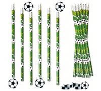 Matite e gomme da cancellare a tema calcio, strumenti di scrittura sportivi, matite in legno divertenti per bambini, omaggi per feste, scuola, ufficio, ricompense in classe 12 matite + 12 gomme,Tipo B