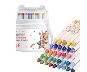 Matite lavabili girevoli a 36 colori - Pastelli ad olio solubili in acqua dolce per | Bastoncini da disegno sicuri per tutti i piccoli | Regalo forniture artistiche per ragazzi e ragazze con secchio