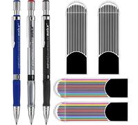 Matite meccaniche 3PCS da 2,0 mm con ricarica di 4 casi di piombo, Ricariche colore e nero per abbozzo di disegno, scrittura, creazione, disegno artistico, falegname.