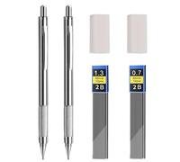 Matite meccaniche in metallo da 0,7 mm e 1,3 mm, con 2 mine 2B e 2 gomme, perfette per scrivere, disegnare e fare schizzi