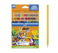 Matite per colorare BIC Kids Smooth realizzate al 100% con legno proveniente da fonti responsabili - Colori standard, metallizzati, pastello e fluo assortiti, Confezione da 54