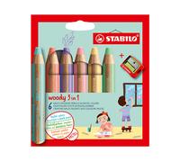 Matite colorate Stabilo Woody 3 in 1 punta larga conf. 6 colori Pastel assortiti
