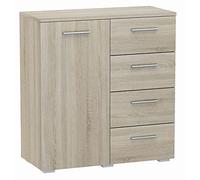 MATKAM Helena cassettiera L80 x H84,5 x P35 cm, credenza con 4 cassetti e 1 scomparto con ante, ideale per ufficio, corridoio, soggiorno, camera dei ragazzi o dei bambini (rovere Sonoma)