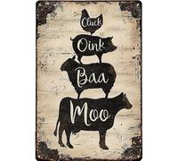 MATLPATS Targa in metallo retrò in latta decorazione da parete retrò Cluck Oink Baa Moo Farmposter decorazione per cucina, camera, bar, garage, 20 x 30 cm
