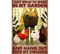 MATLPATS Targa vintage in alluminio con scritta "Girl and The Chickens I Just Want to Work,in My Garden and Hang Out with My Chickens", per cucina, bagno, giardino, bar, 20,3 x 30,5 cm
