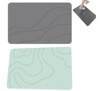 Matmend Bath Mat, Matmend Stone Bath MatStone, Water Absorbing Rug Outside Shower, Diatomaceous Earth Stone Material for bathroom floor (Gray) (Gray+Green,23.6 * 35.4in)