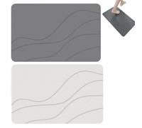 Matmend Bath Mat, Matmend Stone Bath MatStone, Water Absorbing Rug Outside Shower, Diatomaceous Earth Stone Material for bathroom floor (Gray) (White+Gray,15.7 * 23.6in)