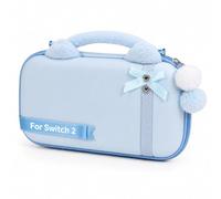 MatoSan Custodia da trasporto compatibile con Nintendo Switch 2, serie Alice Kitten, custodia EVA azzurro chiaro con manico in peluche, tasca a rete e 12 scomparti per schede