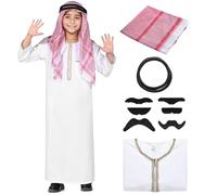 Matreeglam Costume da sceicco per uomo e bambino, costume arabo con bandana, abito bianco arabo, costume da carnevale da uomo e ragazzo, per carnevale, cosplay, feste (bambini, 3XL)