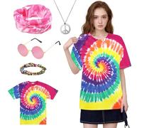 Matreeglam Costume hippie per uomo e donna, costume hippie anni '80 con fasce colorate hippie accessori, anni '60 anni '70, abbigliamento per adulti per carnevale e feste (stile 3, M)