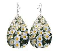 Matricaria recutita orecchini in pelle stampata bifacciale int e forma di gocce d'acqua, creativi, leggeri e romanzi, colori vivaci e vivaci.