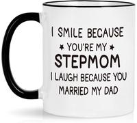 Matrigna, sorrido perché sei la mia matrigna, tazze da caffè originali, tazza da caffè con stampa fronte-retro, tazza da tè in ceramica per mamma, papà, amico, moglie, marito, regalo da 11 once