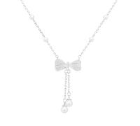 Matrimoni, elegante design con fiocco, collane a farfalla per donne, collana con farfalla in argento, nappe di perle finte, regali e catena da 45,7 + 5 cm