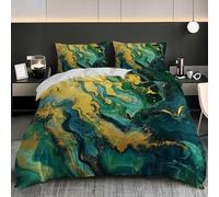 Matrimoniale Copripiumino Sets 250x200 cm Verde Smeraldo Copripiumine Biancheria da Letto in Microfibra Ultra Morbida, Tatto Morbido ed Ipoallergenico, con Cerniera, Arte Del Marmo Dorato