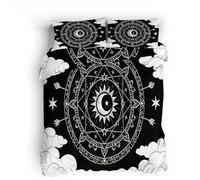 Matrimoniale Segni zodiacali bianchi e neri, Copripiumino Pentagramma lunare fantasy oscuro Una piazza e mezza 220v240cm Lenzuolo superiore in microfibra, traspirante e lavabile 2 x Federe 50x80 cm