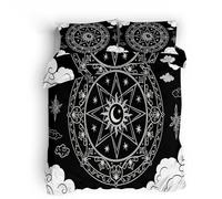 Matrimoniale Segni zodiacali bianchi e neri, Copripiumino Pentagramma lunare fantasy oscuro Una piazza e mezza 220v240cm Lenzuolo superiore in microfibra, traspirante e lavabile 2 x Federe 50x80 cm