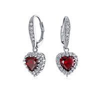 Matrimonio Anniversario Nuziale Romantico 4Ct Aaa Cz Rosso A Forma Di Cuore Aureolato Cubic Zirconia Orecchini A Leva Per Donne Fidanzata Taglio Invisibile Placcato In Rodio