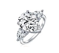 Matrimonio Da Sposa 7Ct Aaa CZ Pear Shaped Brilliant Cut Solitaire Teardrop Statement Engagement Ring For Women Thin Band .925 Sterling Silver Cubic Zirconia Trillion Side Stones