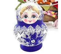 Matriosche Russe per Bambini 10 Pezzi in Legno Motivo Blu e Bianco