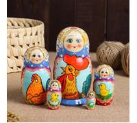 Matrioska "Gallo" 5 pezzi 16 cm, dipinta a mano Матрешка Петушок 5 мест 16 см