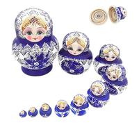 Matrioske 1 set (10 pezzi) modello ragazza matrioska bambola di legno blu matrioska bambole russe nidificanti giocattoli impilabili per bambini, decorazione della casa, regali per bambini bambola