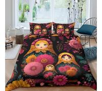 Matryoshka dollsSet Di Copripiumino morbida 3 Pezzi stampa di 3D cerniera nascosta floral folk art style copripiumino incluso federe aiosa for bambini adulti ragazzi Single（140x200cm）