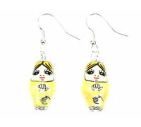 Matryoshka orecchini gancio Miniblings Babushka bambola russa di porcellana giallo