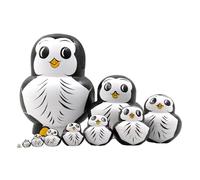 Matryoshka - Set di 10 bambole russe in legno dipinte a mano, pinguini, per esposizione