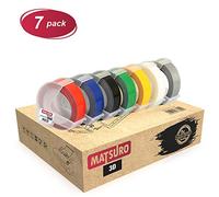 Matsuro Originale | Compatibili Nastri 3D Etichette a Rilievo Sostituzione per DYMO Etichettatrici, stampa bianca su nero blu rosso verde giallo chiaro argento (9 mm x 3 m | Confezione da 7)