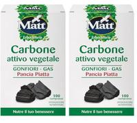 Matt, Carbone Attivo Vegetale, Integratore Alimentare, 100 Compresse (Confezione da 2)