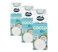Matt, Cocco Bio, Bevanda Vegetale Senza Lattosio e Senza Zuccheri Aggiunti, Bevanda Fresca e Dissetante a Basso Contenuto di Sale, Gusto Delicato e Dolce, Alimentazione Sana, Confezione da 3L