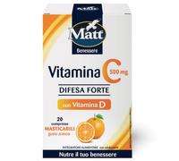 Matt, Integratore Vitamina C 500 e Vitamina D, 20 Compresse | Ideale per le Difese Immunitarie e la Riduzione di Stanchezza e Affaticamento, Gusto Arancia