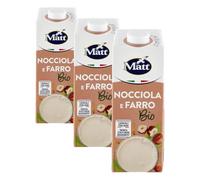 Matt, Nocciola e Farro Bio, Bevanda Vegetale Senza Lattosio, Senza Zuccheri Aggiunti e a Basso Contenuto di Sale, Sapore Dolce e Delicato, Confezione 1L (Confezione da 3)