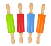 Mattarello Bambini & Mattarello Silicone con Manico Legno - Mini Mattarello Piccolo 22cm per Biscotti/Pizza - Set 4 Colori (Rosso/Verde/Blu/Arancio) - Regalo Cucina Bambini