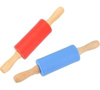 Mattarello classico piccolo per bambini, con manico in legno, antiaderente, in silicone, per impasto, pizza, pasticceria, cucina, attrezzatura da forno, confezione da 2