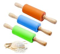 Mattarello Con Manici In Legno 3 Pcs Mattarello In Silicone Antiaderente Mattarelli Per Bambini Manico In Legno Per Pasticceria Mattarello Da Cucina Per Bambin Arancione Con Blu 23cm