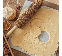 Mattarello di Natale BULLA, 3D, fiocco di neve, Paisley, ramo dell'olio, per fai da te, Natale, cucina, biscotti, 35 cm x 5 cm, Legno di faggio, Marrone