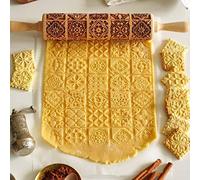 Mattarello di Natale, mattarello 3D in legno goffrato, mattarello con incisi simboli a tema natalizio per cuocere biscotti in rilievo, mattarello da cucina (griglie per finestre)